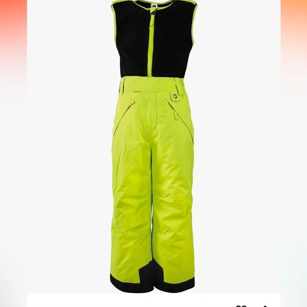 Hudson Baby Kids Unisex Snow Bib Overalls with Fleece Top, Neon Gree. 2T NEW !